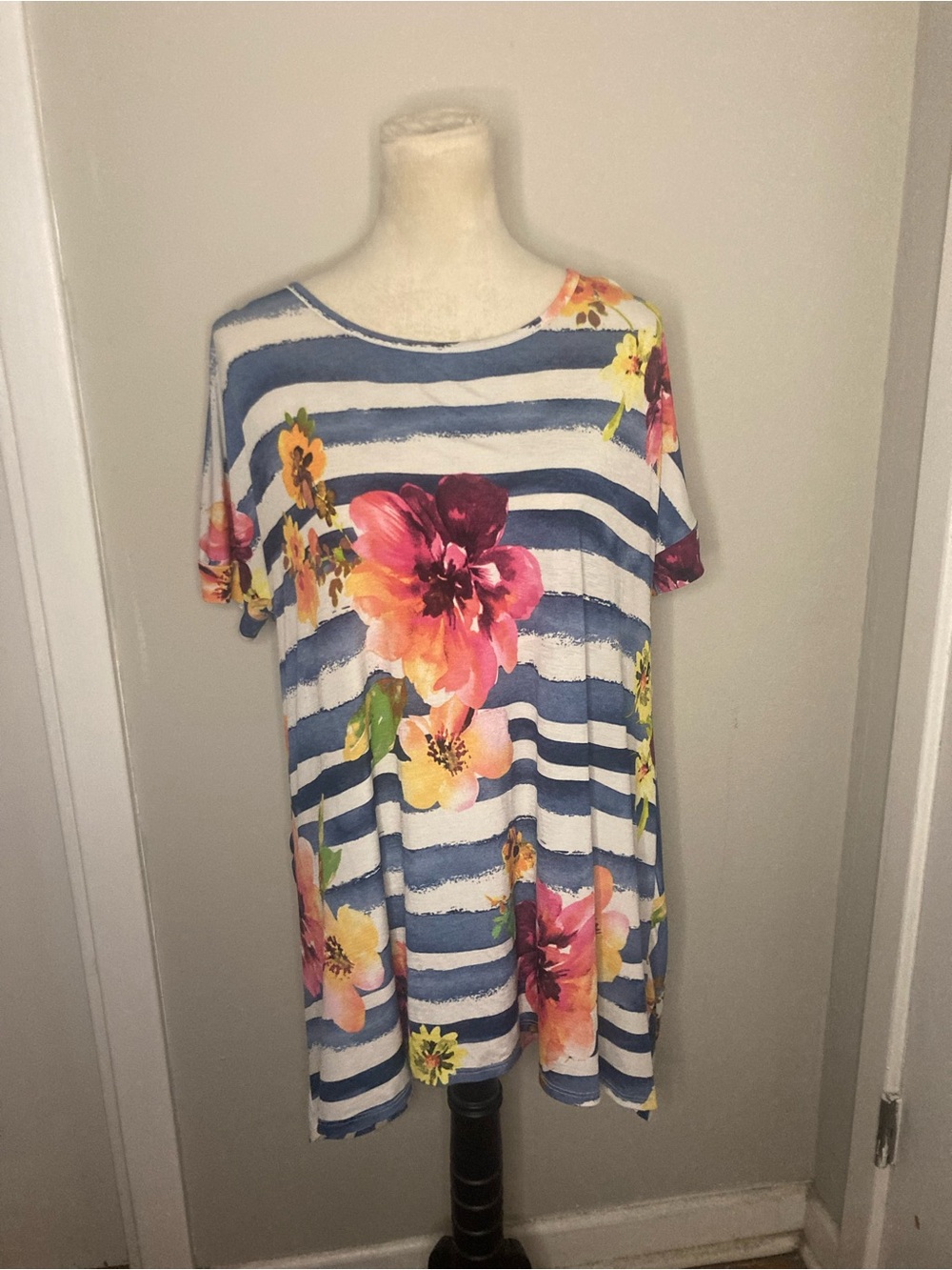 Now N Forever Striped Floral Tunic Top